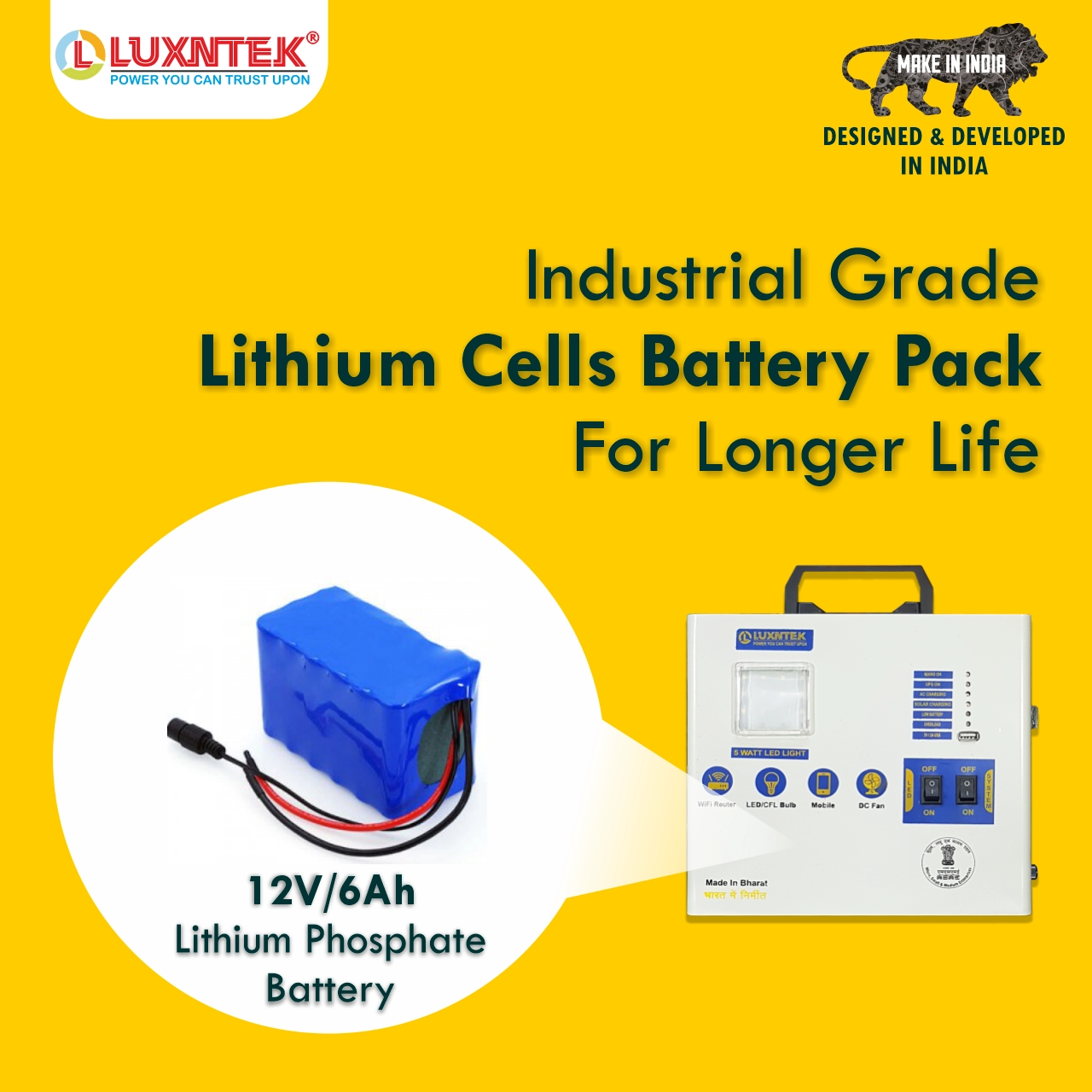Industrial grade lithium battery solar UPS front product display for longer backup