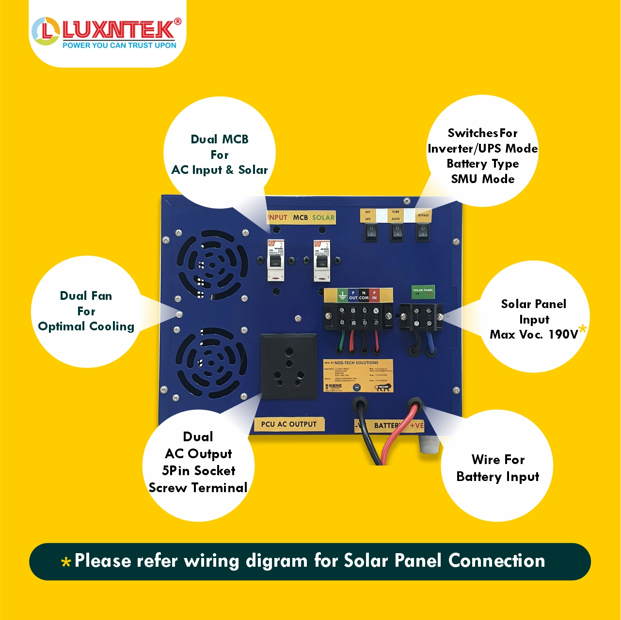 Back details Luxntek Solar MPPT PCU 2kW 24V inverter
