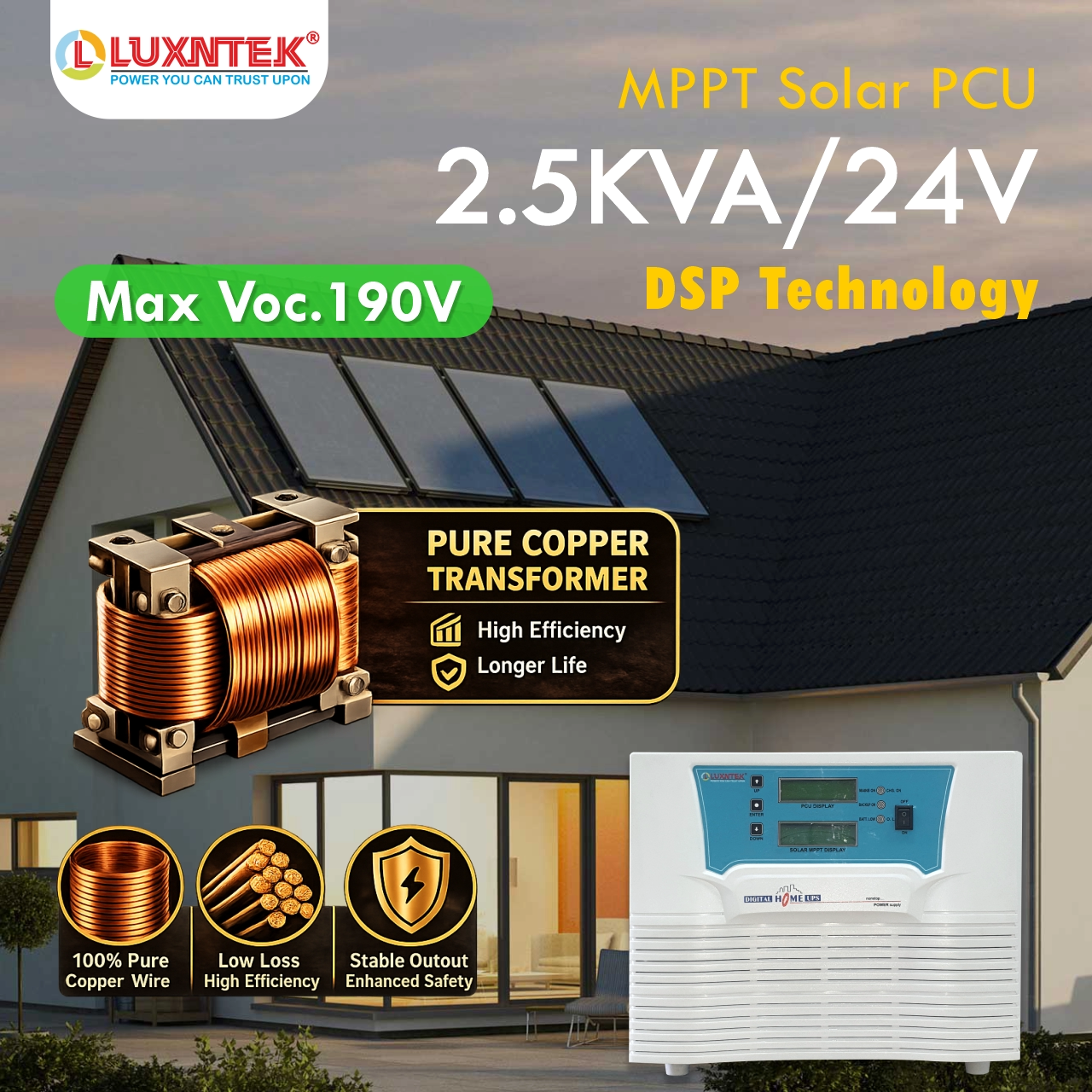 MPPT PCU Solar Inverter 2kW 24V